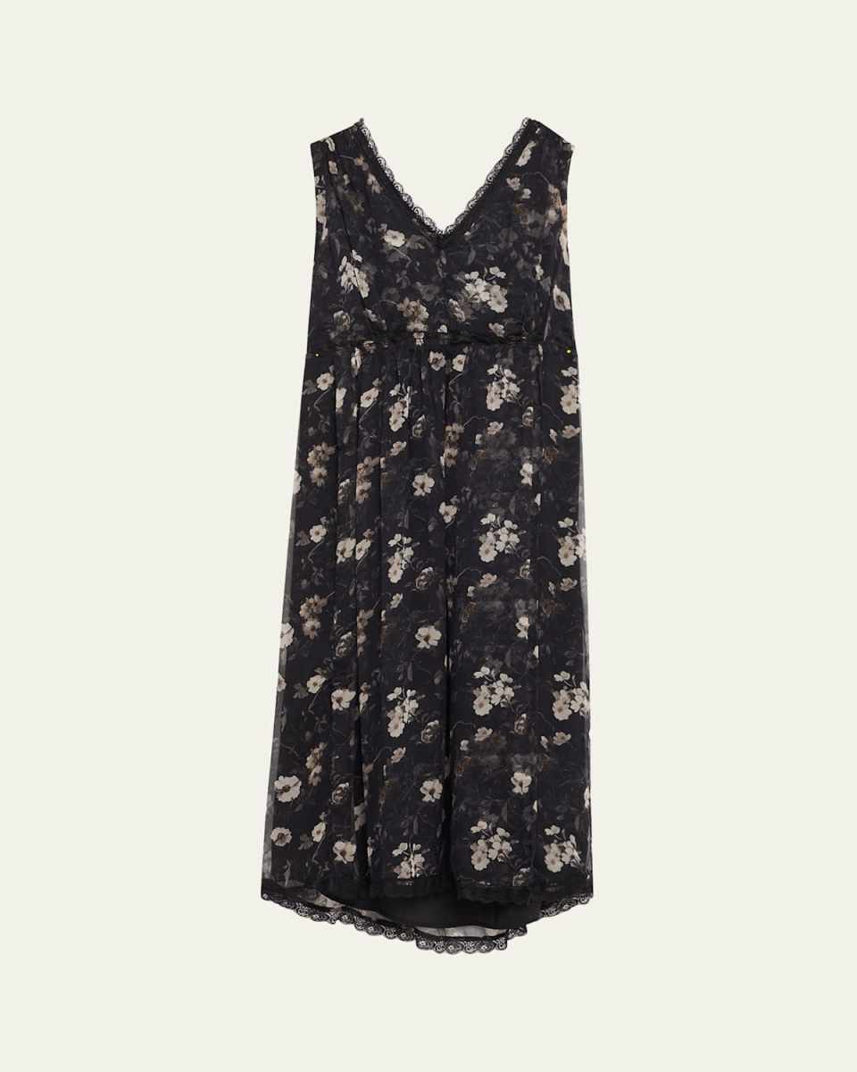 Sleeveless Floral Silk Midi Dress